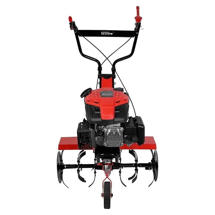 Güde Benzinmotorhacke GF 3060.1 - 3 kW - 4,1 kW, 173 cm³ - Rot-schwarze Gartenhacke mit Kultivierzinken und Motor.