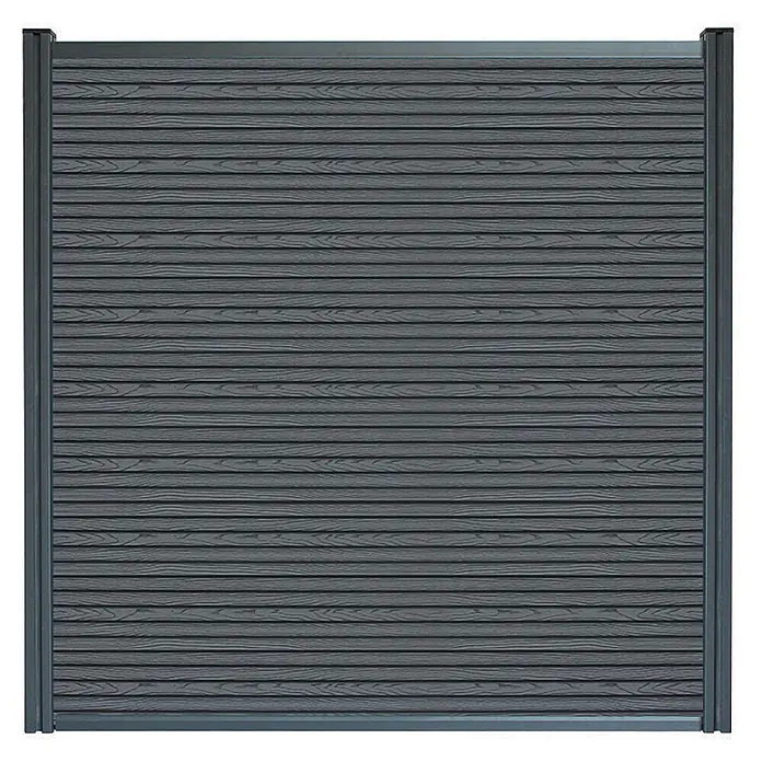 Home Deluxe Sichtschutzelement CALLADO PREMIUM - Höhe: 185 cm, Ausführung: 1 x Element + 2 x Pfosten - Verbundwerkstoff, Anthrazit - Dunkelgraues Verbundzaunfeld mit horizontalen Holzmaserungs-Latten und passendem Rahmen.