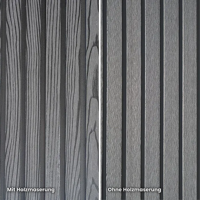 Home Deluxe Sichtschutzelement CALLADO PREMIUM - Höhe: 115 cm, Ausführung: 1 x Element + 2 x Pfosten - Verbundwerkstoff, Anthrazit - Dunkelgraue WPC-Terrassendielen: links mit Holzmaserung, rechts glatt (ohne Maserung).
