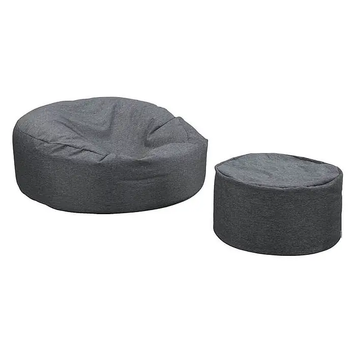 Home Deluxe Gartenhocker CLOUD Pouf Hocker-Set - Anthrazit, B x T x H: 140 x 140 x 40 cm - Grauer Sitzsack und passender Pouf aus strukturiertem Stoff.