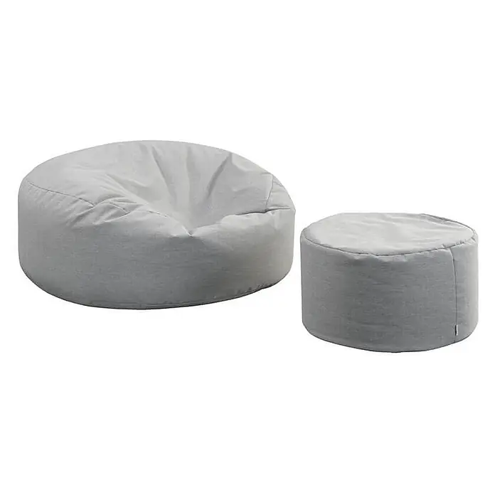 Home Deluxe Gartenhocker CLOUD Pouf Hocker-Set - Hellgrau, B x T x H: 140 x 140 x 40 cm - Hellgrauer Sitzsack und passender runder Hocker aus Stoff.