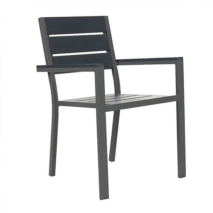 Home Deluxe Gartenstuhl MADERA - 3er Set - Stapelbar, Hellgrau / Anthrazit, B x T x H: 56,6 x 57,5 x 85 cm - Dunkelgrauer Metall-Outdoor-Sessel mit Lamellenrückenlehne und Sitzfläche.