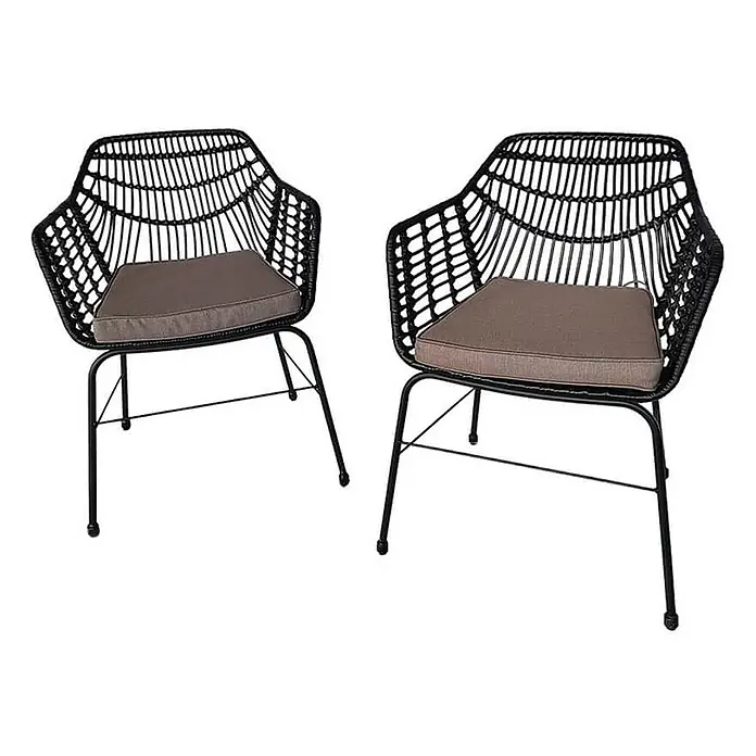 Home Deluxe Gartenstuhl TARA - 8er Set - galvanisierter Stahl, Schwarz, B x T x H: 60 x 63 x 82 cm - Zwei schwarze Korbsessel mit grauen Sitzkissen und schwarzem Metallrahmen.