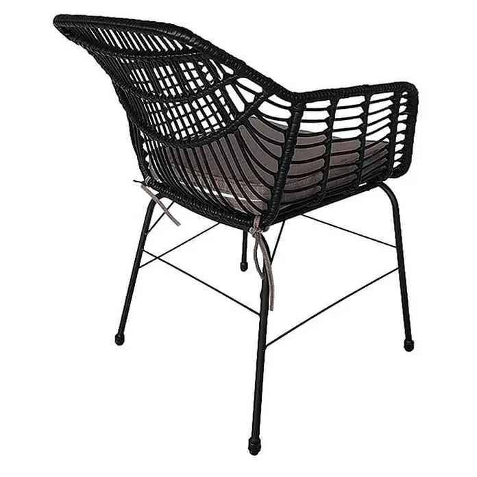 Home Deluxe Gartenstuhl TARA - 8er Set - galvanisierter Stahl, Schwarz, B x T x H: 60 x 63 x 82 cm - Schwarzer Korbsessel mit grauem Kissen und schwarzen Metallbeinen.