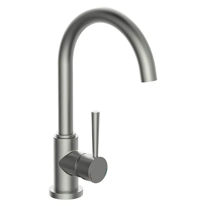 Camargue Merida Spültischarmatur - Schwenkbar, Graphit, Matt - Moderne Küchenarmatur aus gebürstetem Stahl mit einem schlanken, schwenkbaren Auslauf und einem Einhebelmischer zur präzisen Temperaturregelung.