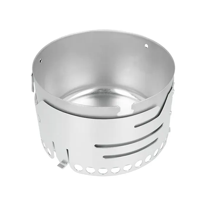 Aschebehälter - Passend für: Kingstone Kugelgrill Bullet 47 - Nahaufnahme eines silberfarbenen Spirituskochers, der für Outdoor-Abenteuer und Camping konzipiert ist.