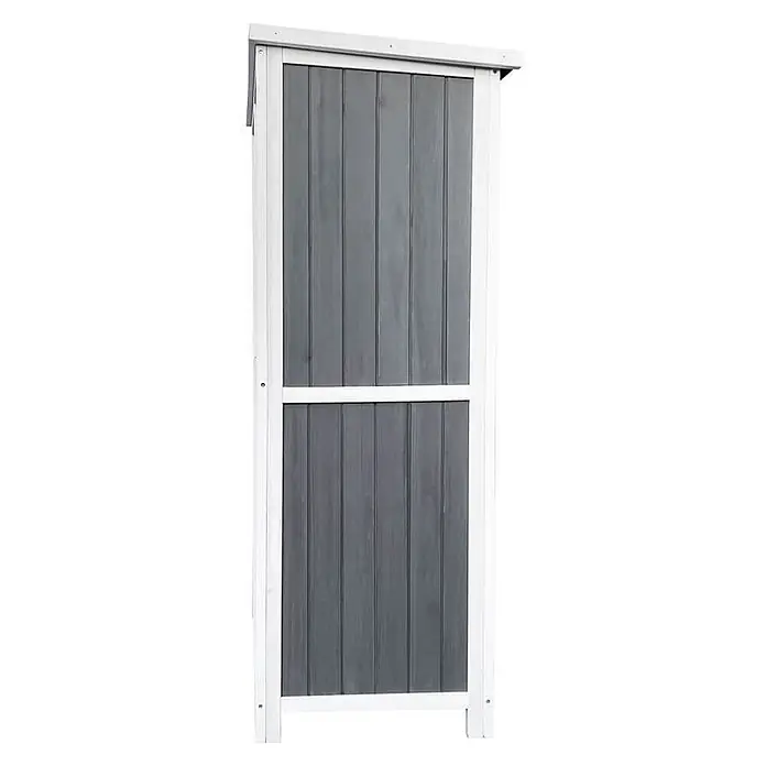 Home Deluxe Geräteschrank YANA L - Außenbreite inkl. Dachüberstand: 69 cm, Außentiefe inkl. Dachüberstand: 52 cm, Holz, Grau - Schmaler grauer Holz-Gartenschrank mit weißem Rahmen.