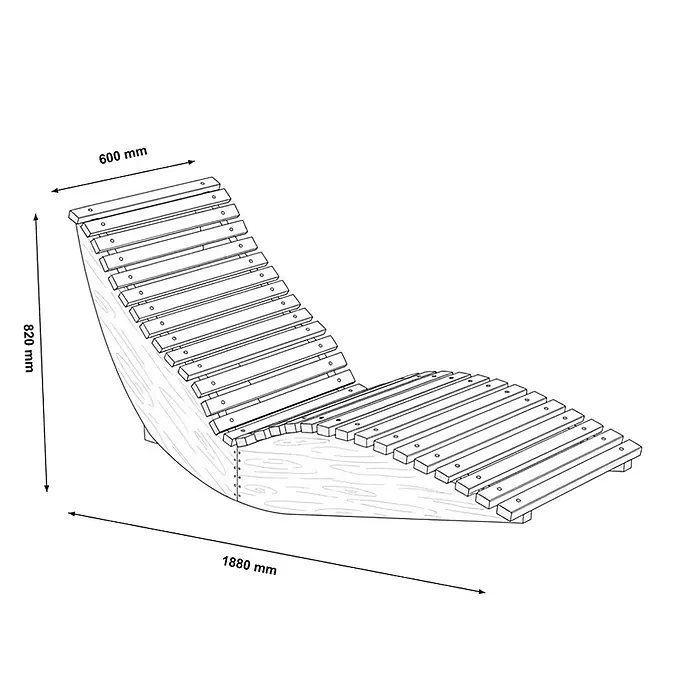 Home Deluxe Gartenliege WOLGA B 60 cm - B x T: 60 x 188 cm, Natur, Holz - Gekrümmte Holzlatten-Liege mit ergonomischem Design, Maße: 1880x820x600 mm.