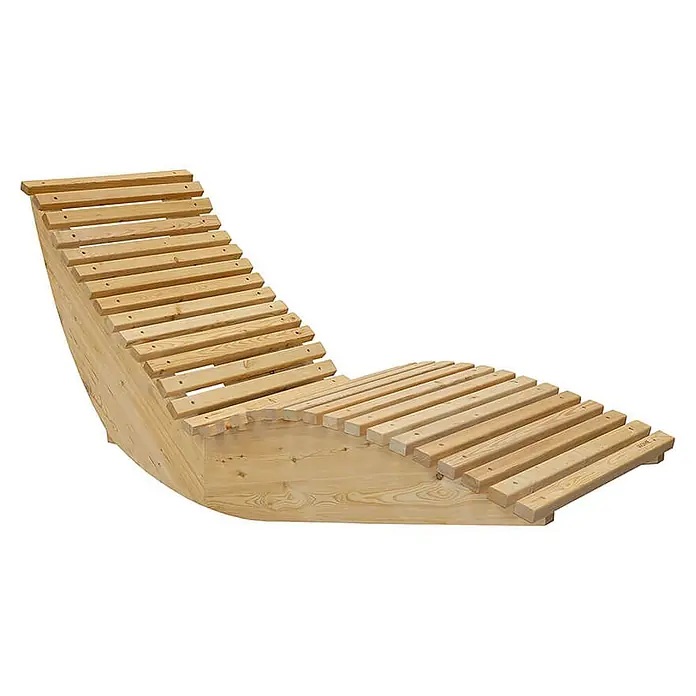 Home Deluxe Gartenliege WOLGA B 60 cm - B x T: 60 x 188 cm, Natur, Holz - Hölzerner Latten-Liegestuhl mit geschwungenem, ergonomischem Design.