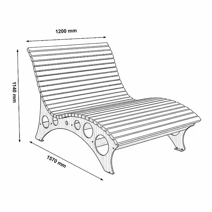 Home Deluxe Gartenliege TAIGA B 120 cm - Natur, Holz - Gebogene Liege aus Holzlatten mit Länge 1570mm, Breite 1200mm und Höhe 1140mm.