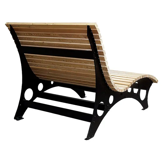 Home Deluxe Gartenliege TAIGA B 120 cm - Natur, Holz - Geschwungene Gartenbank mit hellen Holzlatten und schwarzen Metallstützen.