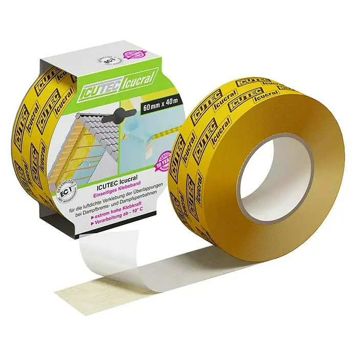 Icutec Klebeband Icural - 40 m x 6 cm - ICUTEC Icucral Klebeband, einseitig, für luftdichte Verklebung. Extrem hohe Klebkraft für Dampfbrems- und Dampfsperrbahnen.