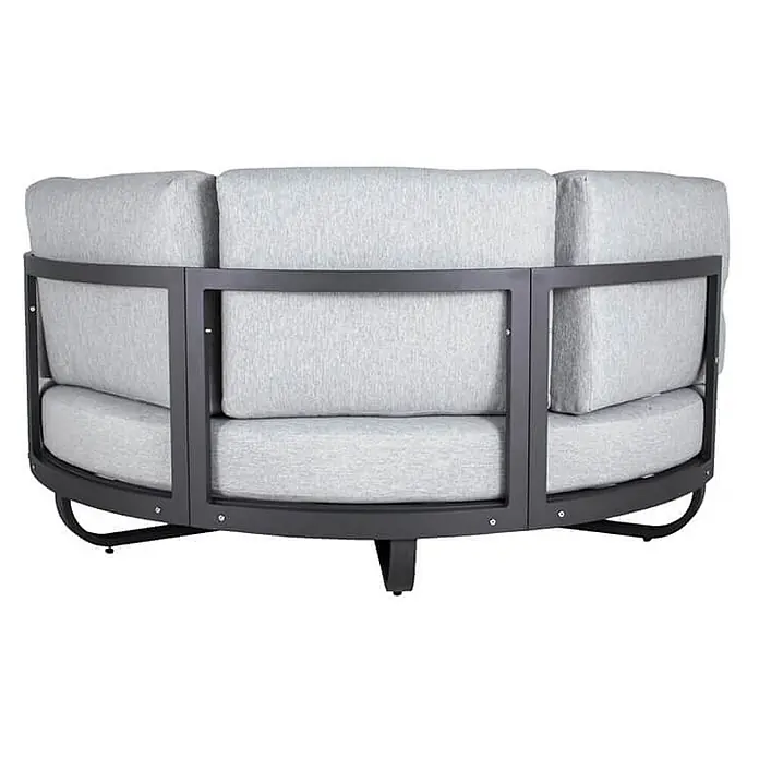 Home Deluxe Gartenliege FLORIDA - Farbe: Grau, Ausführung: nur Daybed - B x T: 170 x 20 cm, Grau, Aluminium - Gekrümmtes Outdoor-Sofa mit dunkelgrauem Metallrahmen und hellgrauen Stoffkissen, von hinten gesehen.