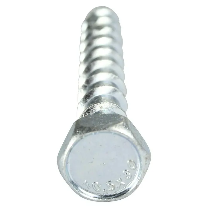 Profi Depot Kombibetonschraube - Durchmesser: 7,5 mm, Länge: 60 mm, V 30, 50 Stk. - Nahaufnahme einer silberfarbenen Sechskantschraube mit Gewinde, ideal für Befestigungen und Bauprojekte.