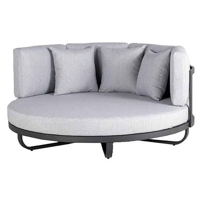 Home Deluxe Gartenliege FLORIDA - Farbe: Grau, Ausführung: nur Daybed - B x T: 170 x 20 cm, Grau, Aluminium - Modernes, geschwungenes Outdoor-Tagesbett mit hellgrauem Stoff und dunklem Metallrahmen.