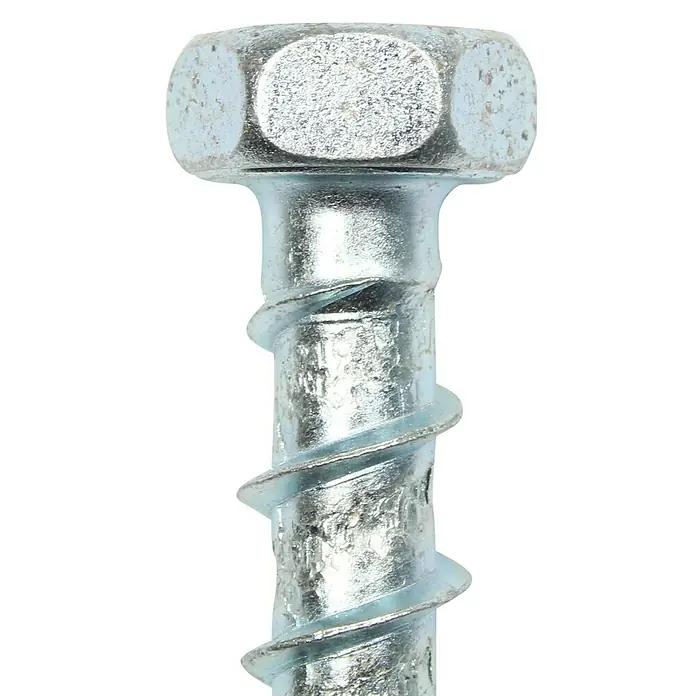 Profi Depot Kombibetonschraube - Durchmesser: 7,5 mm, Länge: 80 mm, V 30, 50 Stk. - Nahaufnahme einer Betonschraube mit Sechskantkopf und spiralförmigem Gewinde, ideal für Befestigungen in Beton und Mauerwerk.