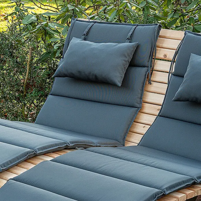 Home Deluxe Gartenliege TAIGA 1 Auflage - Anthrazit, Polyester - Dunkelgraue, gepolsterte Kissen und Kopfkissen für hölzerne Gartenliegen.