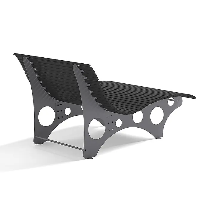 Home Deluxe Gartenliege NIRA - Anthrazit - Breite 148 cm - Anthrazit, Holz - Moderne Outdoor-Loungebank mit dunklen Latten und grauem Metallrahmen mit dekorativen runden Aussparungen.