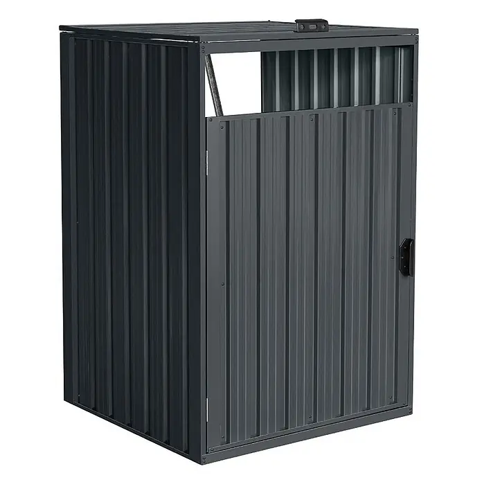 Home Deluxe Mülltonnenbox CUBO - 1x 240L - 80 x 80 cm, Stahl, Anthrazit, Geeignet für Anzahl Mülltonnen: 1 Stk. - Dunkelgrauer Geräteschuppen aus Wellblech mit aufklappbarem Deckel.