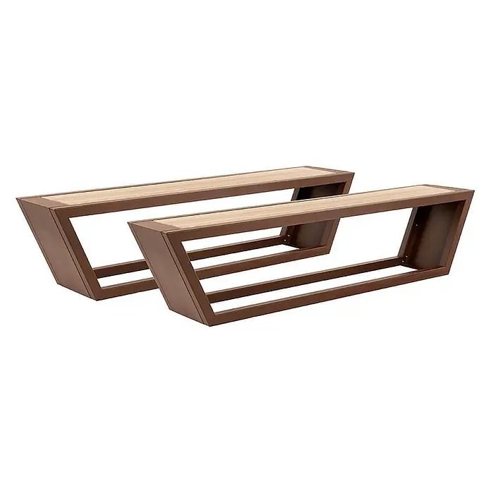 Home Deluxe Gartentisch-Set KOBON - 2x Bank - Gesamtumfang: 2 -tlg., L x B x H: 40 x 194,5 x 46 cm - Zwei moderne Bänke aus braunem Metall und hellem Holz mit kantigen Gestellen.