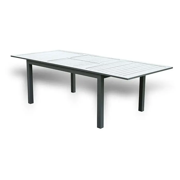 Home Deluxe Gartentisch-Set CASA MADERA - Tisch inkl. 8 Stühlen - Gesamtumfang: 9 -tlg., L x B x H: 100 x 160 x 74 cm, Ausziehbar - Rechteckiger, hellgrauer Lamellen-Gartentisch mit dunkelgrauen Beinen.