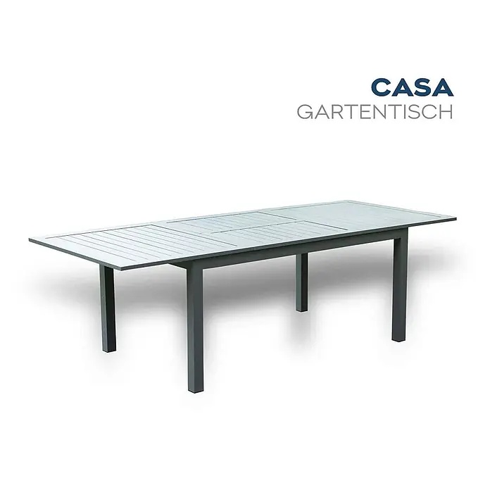 Home Deluxe Gartentisch-Set CASA MADERA - Tisch inkl. 8 Stühlen - Gesamtumfang: 9 -tlg., L x B x H: 100 x 160 x 74 cm, Ausziehbar - Rechteckiger grauer Gartentisch mit Lattenplatte.