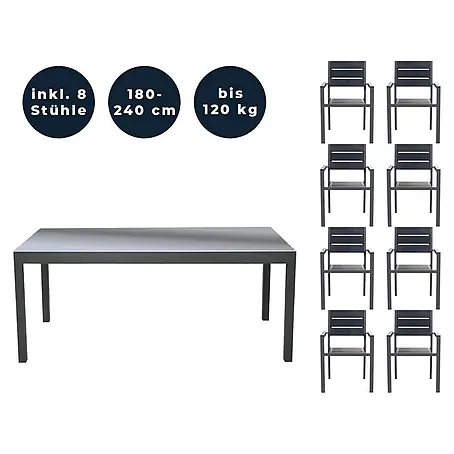 Home Deluxe  Gartentisch-Set SOL MADERA - Tisch inkl. 8 Stühlen