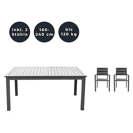 Home Deluxe  Gartentisch-Set CASA MADERA - Tisch inkl. 2 Stühlen