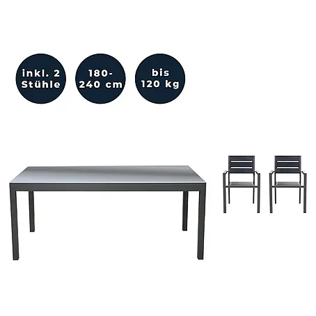 Home Deluxe  Gartentisch-Set SOL MADERA - Tisch inkl. 2 Stühlen