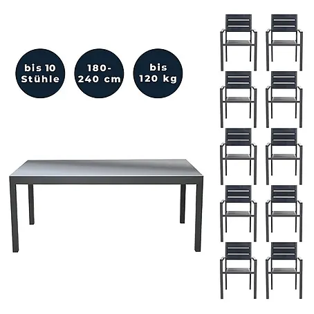 Home Deluxe  Gartentisch-Set SOL MADERA - Tisch inkl. 10 Stühlen