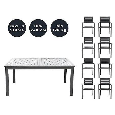 Home Deluxe  Gartentisch-Set CASA MADERA - Tisch inkl. 8 Stühlen