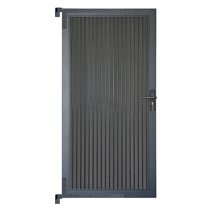 Home Deluxe Gartentor CALLATOR PREMIUM Paneele: Vertikal - 180 x 185 cm, Anthrazit, Verbundwerkstoff - Dunkelgraues Fußgängertor mit gerippten Paneelen, Griff und Schlüsselschloss.