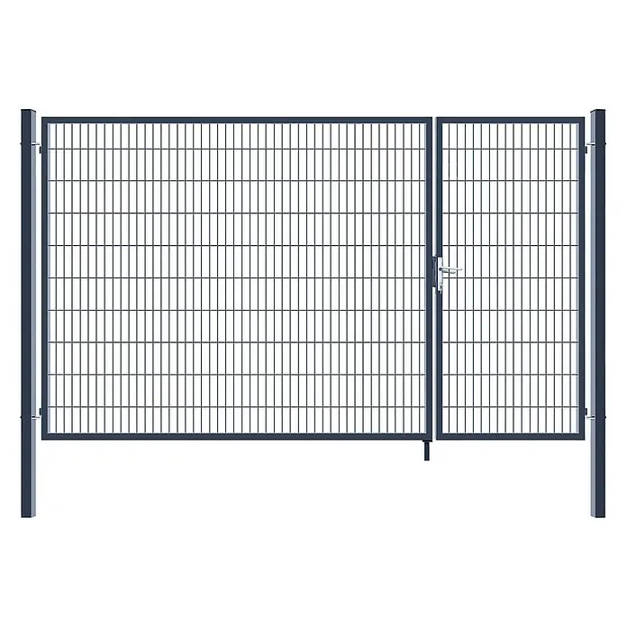 Home Deluxe Gartentor ADITUS - 350 x 200 cm, Anthrazit, Stahl - Dunkelgraues Metall-Gittertor mit Flügeltür und zwei Pfosten.