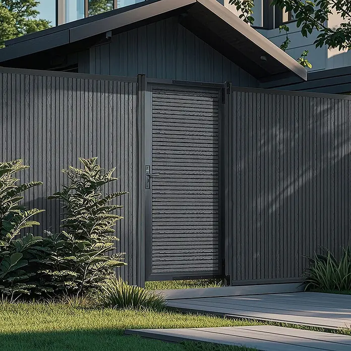 Home Deluxe Gartentor CALLATOR PREMIUM Paneele: Horizontal - 1 x 180 cm, Anthrazit, Verbundwerkstoff - Dunkelgrauer Lamellen-Zaun und Tor mit Holzoptik, für moderne Privatsphäre im Garten.
