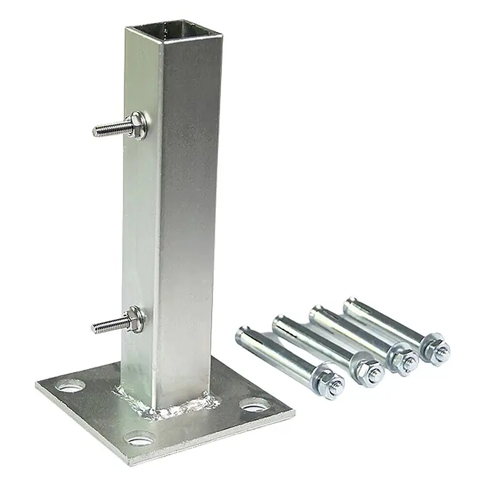 Home Deluxe Zaunpfosten CALMAR 3er Set - Höhe: 20 cm, Silber, Stahl - Silberner Vierkant-Pfostenträger mit Bodenplatte, inklusive vier Ankerbolzen zur sicheren Befestigung.
