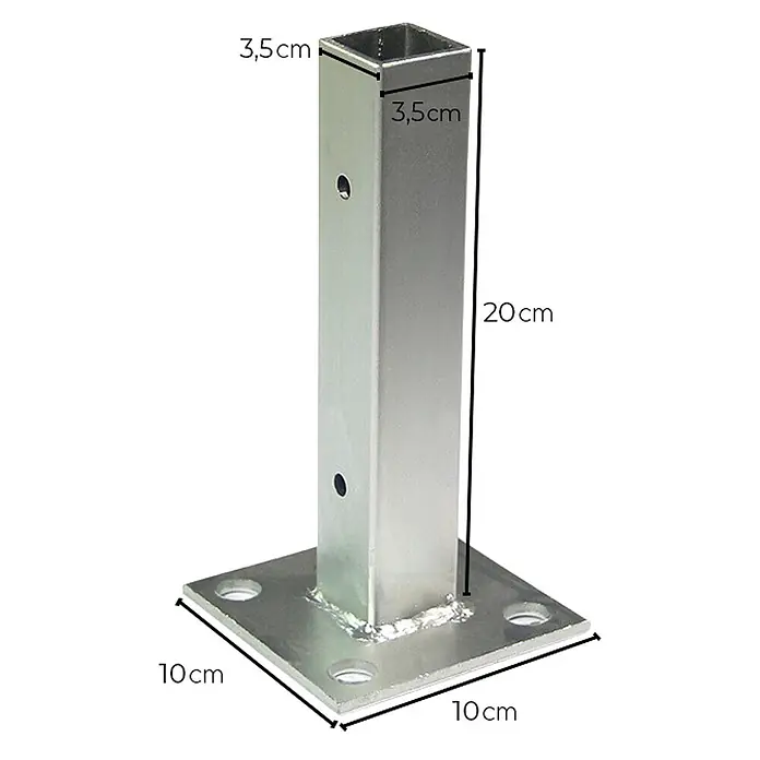 Home Deluxe Zaunpfosten CALMAR 3er Set - Höhe: 20 cm, Silber, Stahl - Feuerverzinkter Vierkantpfosten-Ständer, 20cm hoch, mit 10x10cm Fußplatte und 3,5x3,5cm Pfosten.