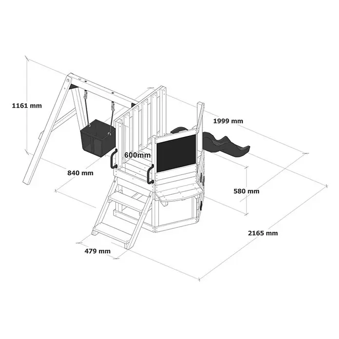 Home Deluxe Kinderspielturm ROMI - L x B x H: 216,5 x 199 x 116,1 cm, Natur - Hölzerner Spielturm mit Schaukel, Rutsche, Treppe und Kreidetafel. Naturholz mit dunklen Akzenten.
