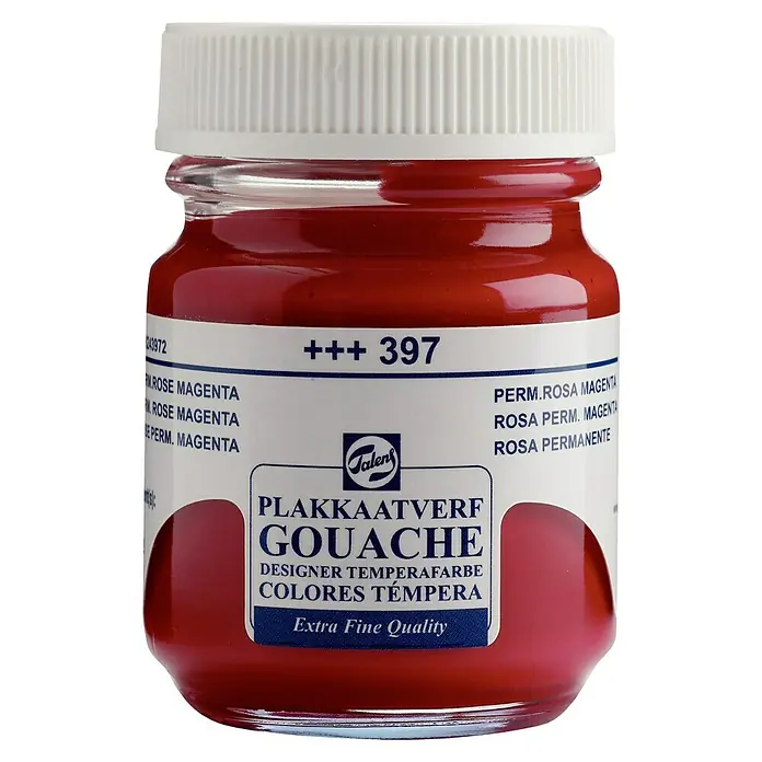 Talens Pintura gouache - Rosa permanente, 50 ml - Un tarro de pintura Gouache Talens en magenta, perfecto para artistas y diseñadores que buscan una calidad extra fina.