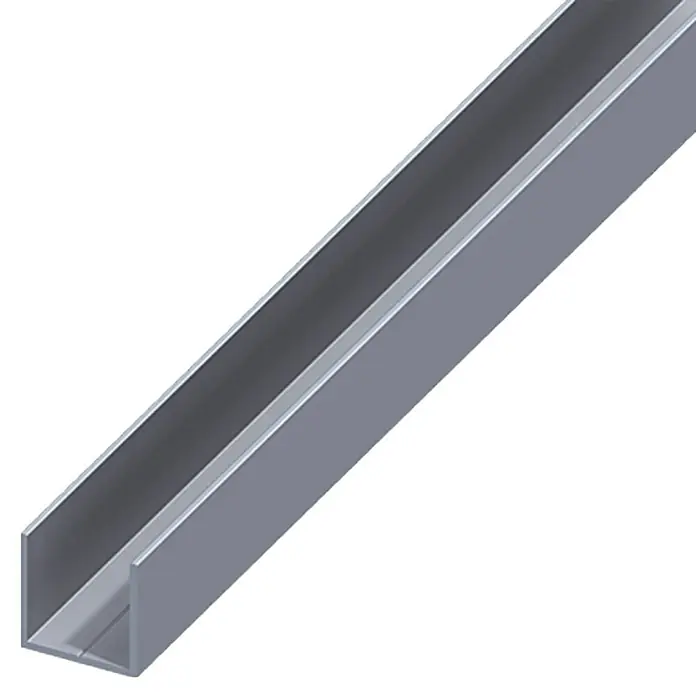 Kantoflex U-Profil - 1.000 x 19,5 x 19,5 mm, Stärke: 1,5 mm, Grau - Abbildung eines silbernen U-Profils. Das U-Profil ist ein vielseitiges Bau- und Konstruktionselement mit einer charakteristischen U-Form.