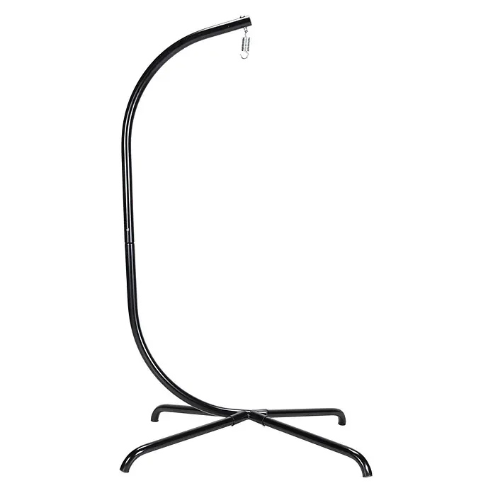 Home Deluxe Hängesessel LOMA 2-Sitzer - Kunststoff, Beige - Schwarzer C-förmiger Hängesesselständer aus Metall mit vierbeinigem Sockel und Feder zum Aufhängen.
