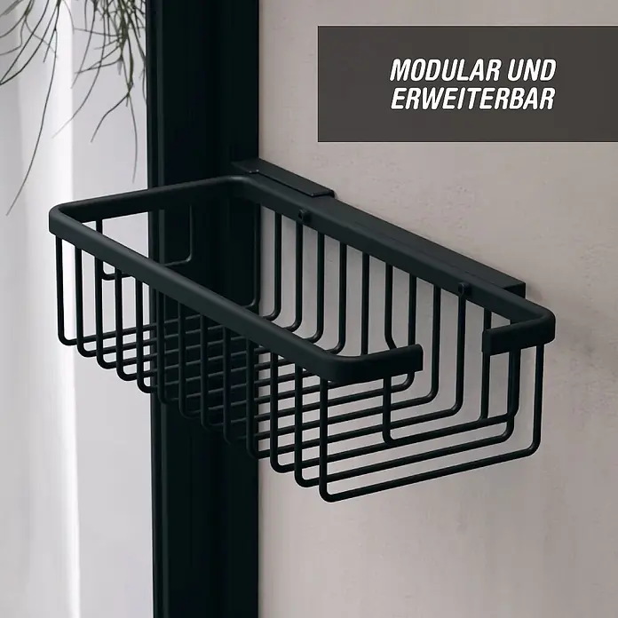 Camargue Varion Duschablage-Set - L x B x H: 25 x 11,5 x 21,5 cm, Schwarz, Matt - Schwarzer Duschkorb aus Draht, modular und erweiterbar. An einer Wand montiert.