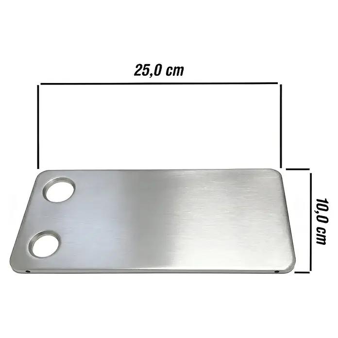 Camargue Varion Duschablage-Set - L x B x H: 2,5 x 11,5 x 21,5 cm, Silber, Glänzend - Silberne Edelstahlplatte mit abgerundeten Ecken und zwei runden Löchern, 25 cm lang und 10 cm breit.