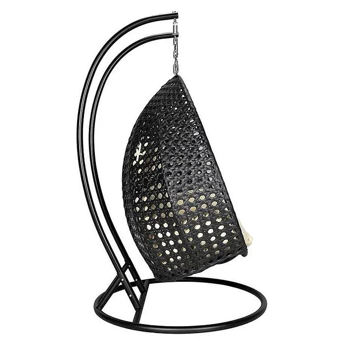 Home Deluxe Hängesessel TWIN DELUXE inkl. Regenabdeckung - Kunststoff, Schwarz - Schwarzer Hängesessel aus Geflecht mit passendem schwarzem Metallgestell.