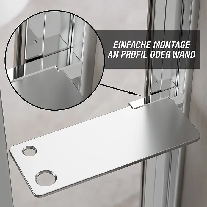 Camargue Varion Duschablage-Set - L x B x H: 2,5 x 11,5 x 21,5 cm, Silber, Glänzend - Polierte Chrom-Duschablage zur einfachen Montage an Profil oder Wand.