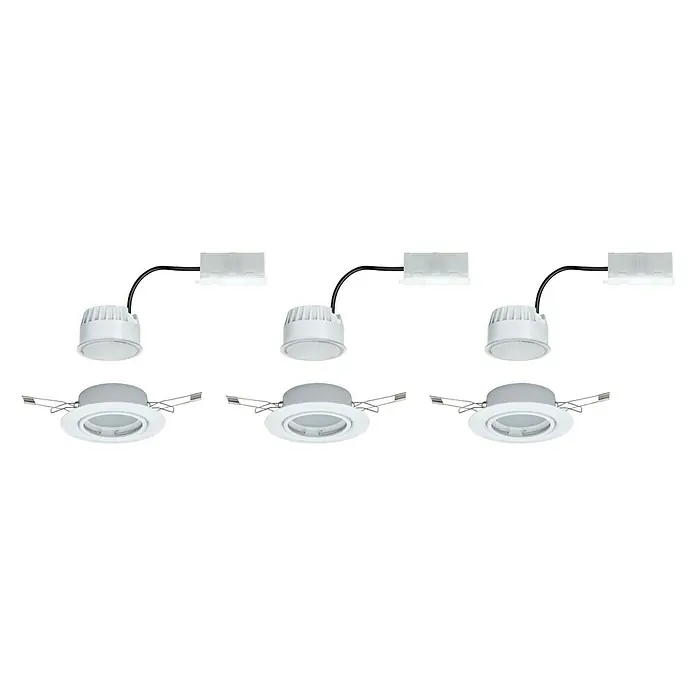 Paulmann LED-Einbauleuchten-Set Base - 5 W, Weiß, 3 Stk., Warmweiß - Abbildung von drei LED-Einbaustrahlern, die für eine moderne und effiziente Beleuchtungslösung sorgen. Ideal für Wohn- und Geschäftsräume.