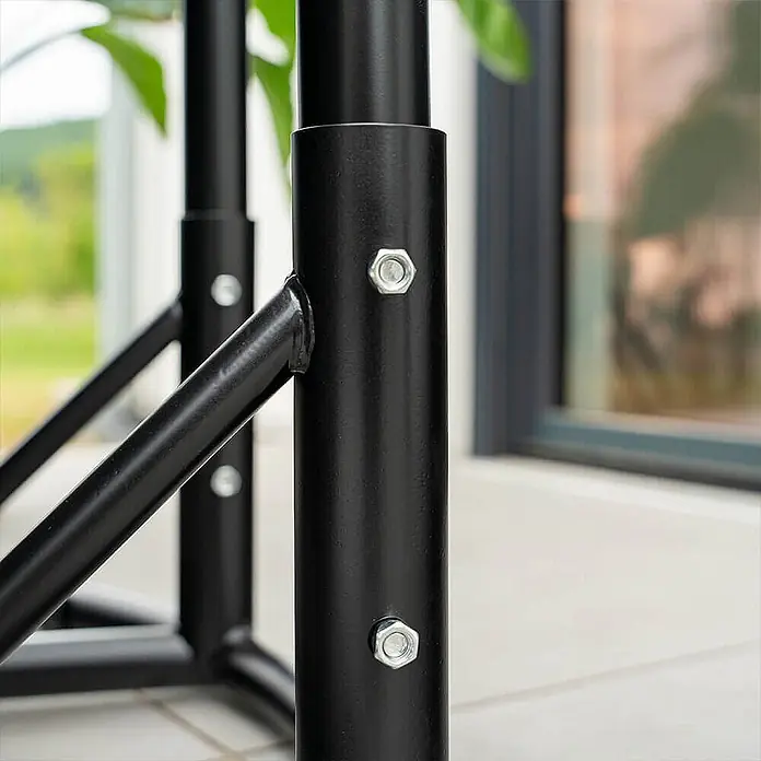 Home Deluxe Hängesessel CADEIRA 2-Sitzer - Stahl, Hellgrau - Detail eines schwarzen Metallrahmens, sicher verbunden mit Sechskantschrauben, für robuste Konstruktion.