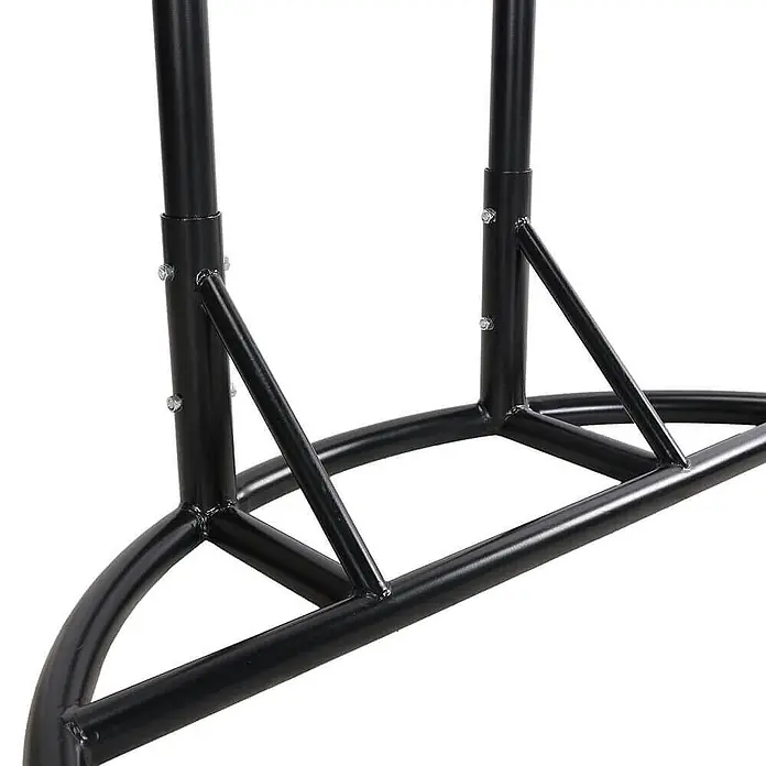 Home Deluxe Hängesessel CADEIRA 2-Sitzer - Stahl, Hellgrau - Schwarzes Metallständergestell mit gebogenem Rahmen und vertikalen Stützen, verstärkt durch diagonale Streben.