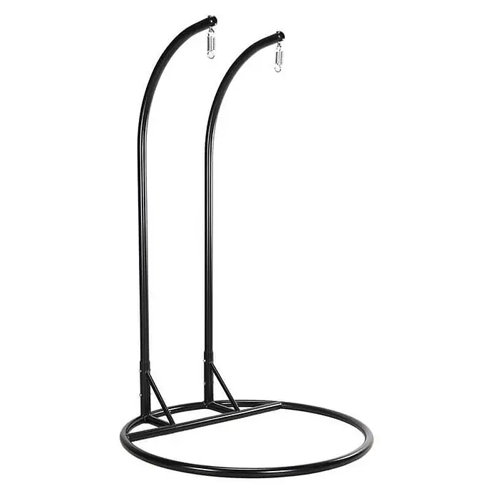 Home Deluxe Hängesessel CADEIRA 2-Sitzer - Stahl, Hellgrau - Schwarzer freistehender Doppel-Schaukelständer aus Metall mit gebogenen Armen, Federn und kreisförmiger Basis.
