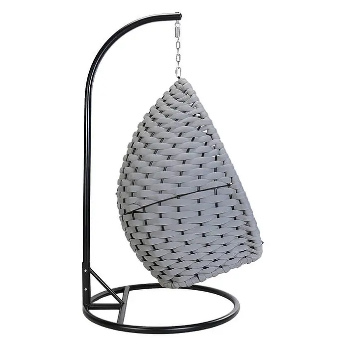 Home Deluxe Hängesessel CADEIRA 1-Sitzer - Stahl, Hellgrau - Grauer geflochtener Hängesessel mit schwarzem Metallgestell.