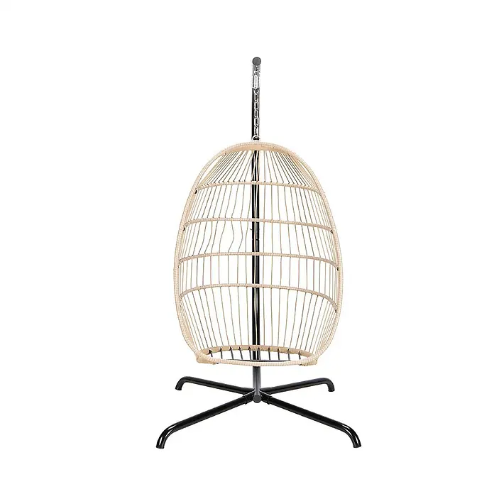 Home Deluxe Hängesessel LOMA 1-Sitzer - Kunststoff, Beige - Hängesessel in Eiform aus Naturgeflecht mit schwarzem Metallständer.
